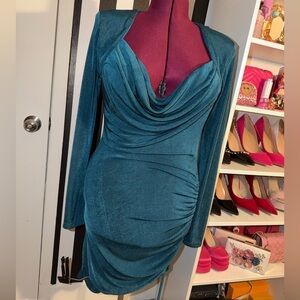 Elegant Teal Draped Dress